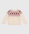 Cardigan in misto lana e cotone con motivo jacquard bambina ecru AVALANCHE/ AMARANTE