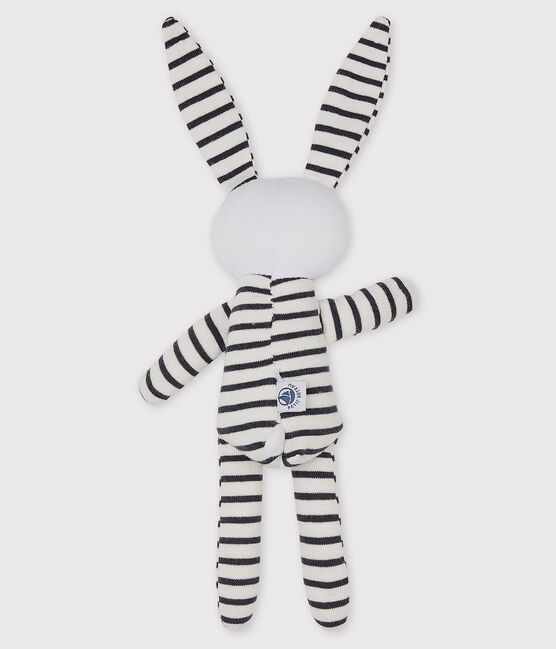 Doudou coniglietto a righe bebè in jersey bianco MARSHMALLOW/blu SMOKING