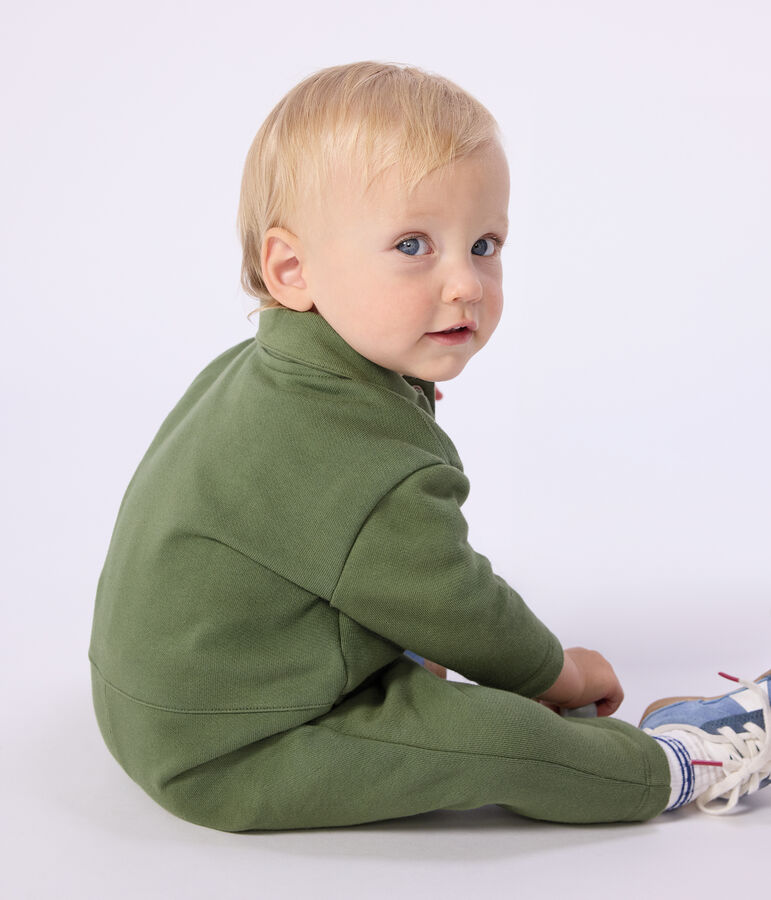 Tutina lunga in cotone tinta unita neonato verde OLIVINE