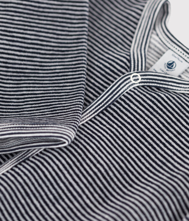 Tutina pigiama millerighe beb&egrave; in velluto blu/bianco