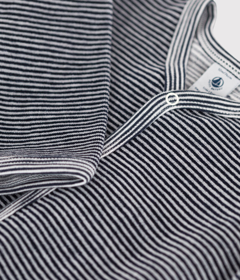 Tutina pigiama millerighe beb&egrave; in velluto blu SMOKING/bianco MARSHMALLOW