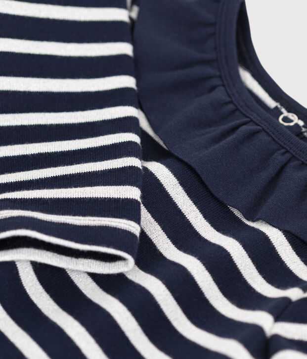 Abito maniche lunghe bambina in bi-materiale blu/grigio