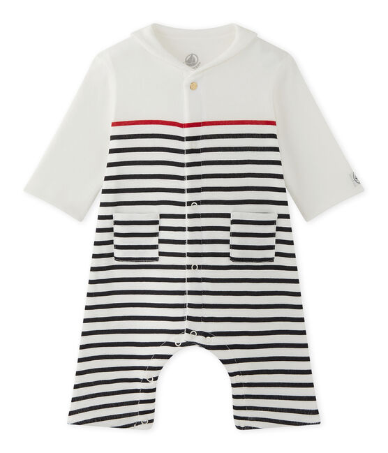 Tutina rigata per bebé maschio con colletto stile marinaro bianco LAIT/blu SMOKING/ TERKUIT