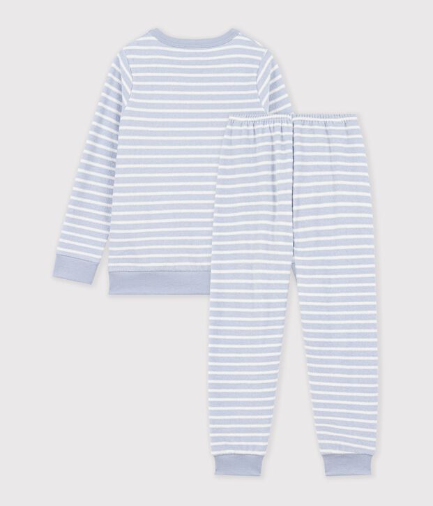 Pigiama in spugna di cotone a righe bambino blu/ecru