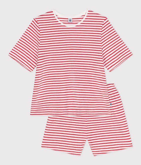 Pigiama corto donna in cotone a righe rosso MARSHMALLOW/ SPI