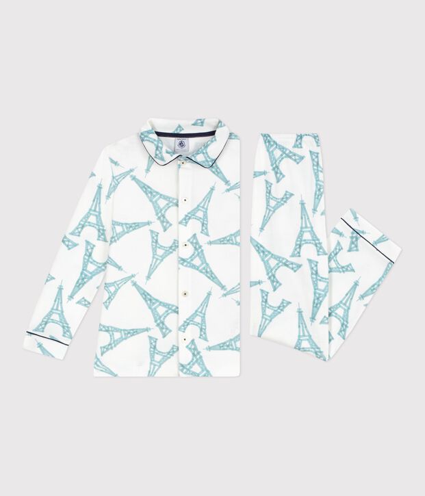 Pigiama in cotone con bottoni e stampa bambino bianco/multicolore