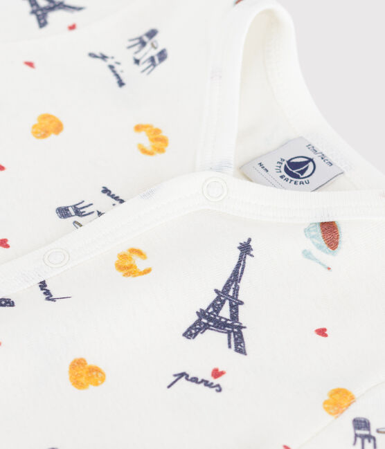 Tutina corta con colletto in cotone con stampa Parigi neonato bianco MARSHMALLOW/bianco MULTICO