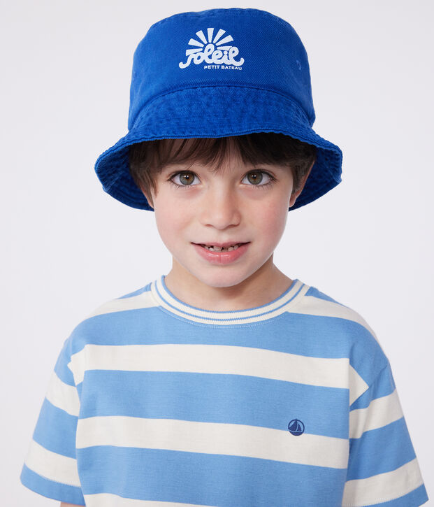 Cappellino alla pescatora in cotone tinta unita bambino blu