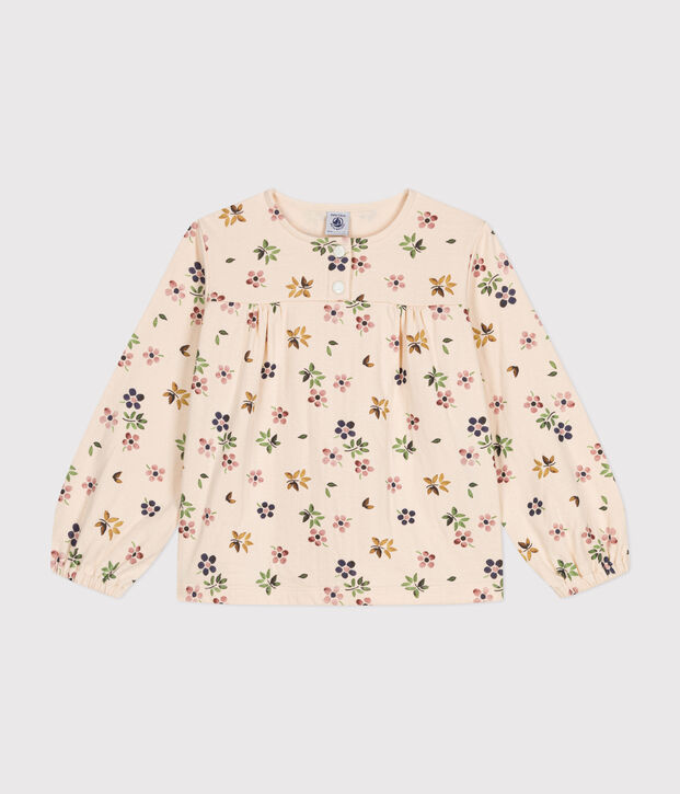 Blusa a maniche lunghe in tubique bambina ecru/multicolore