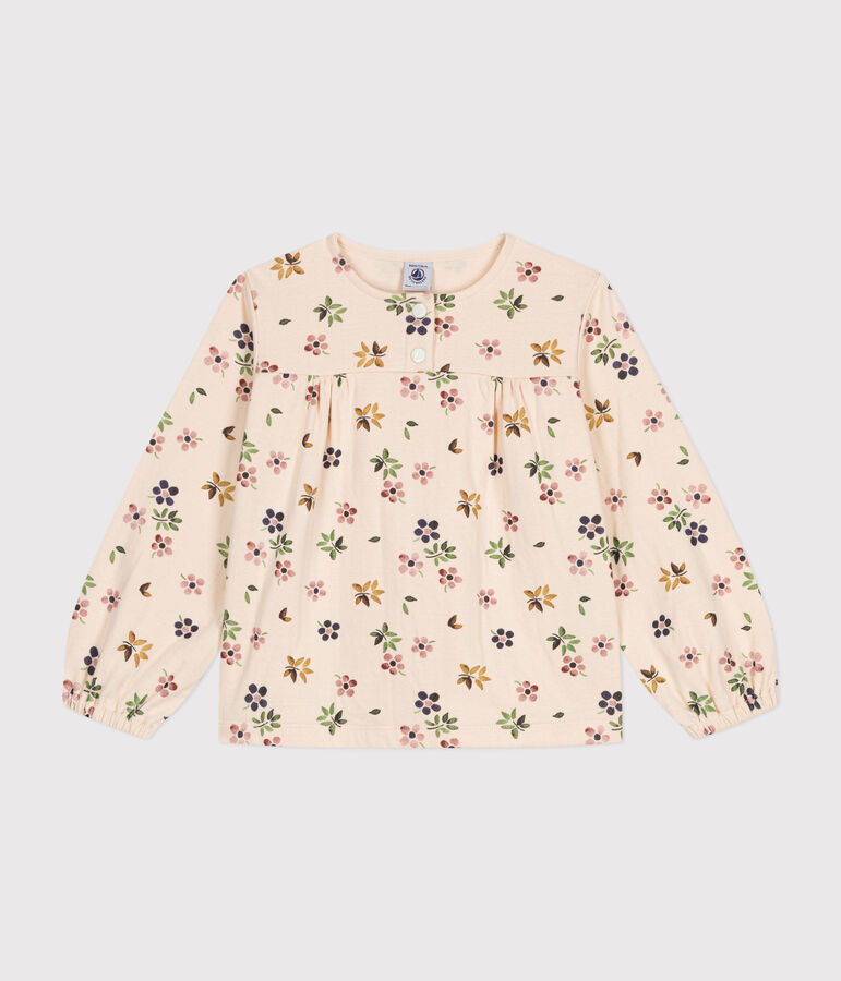 Blusa a maniche lunghe in tubique bambina ecru/multicolore