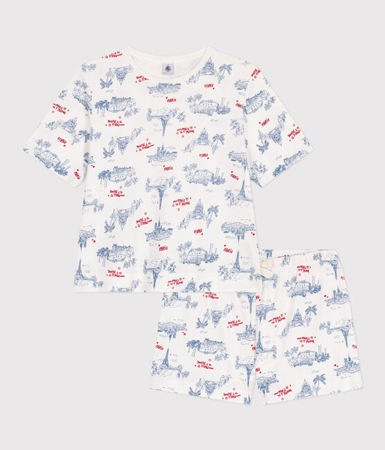 Pigiama corto in cotone stampato Parigi donna bianco MARSHMALLOW/bianco MULTICO
