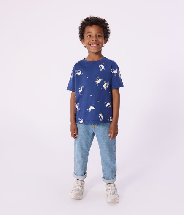 T-shirt a maniche corte in cotone con gabbiani stampati bambino blu/multicolore