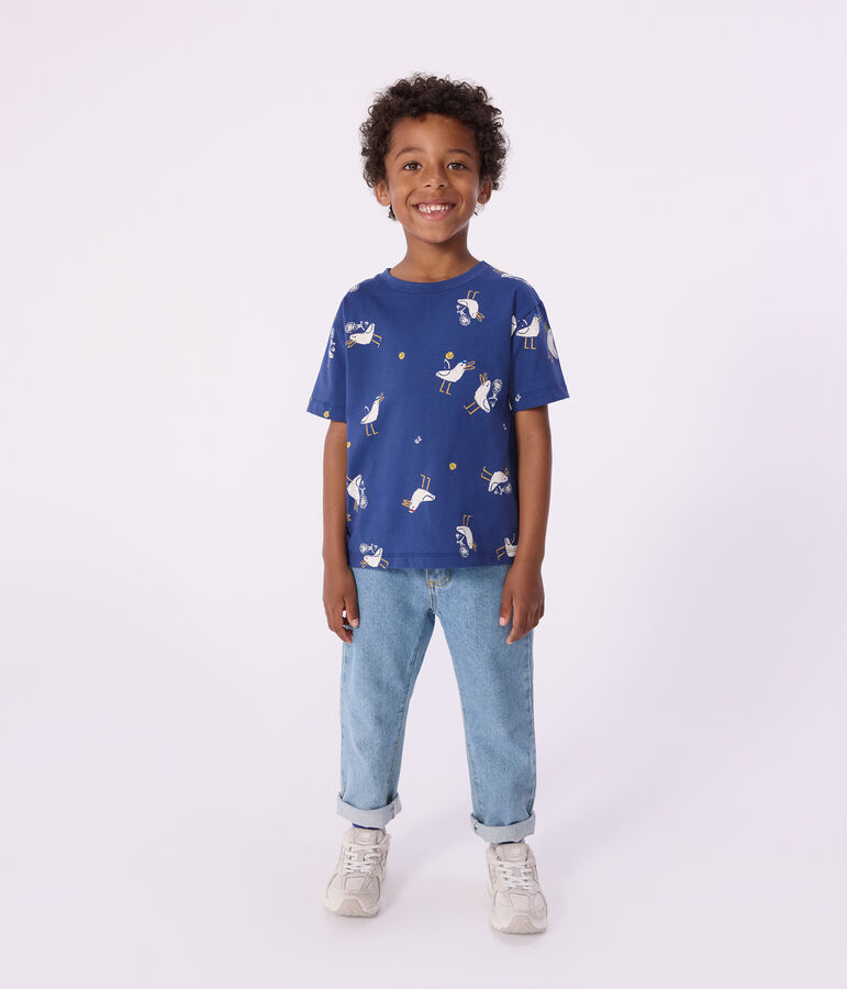 T-shirt a maniche corte in cotone con gabbiani stampati bambino blu/multicolore