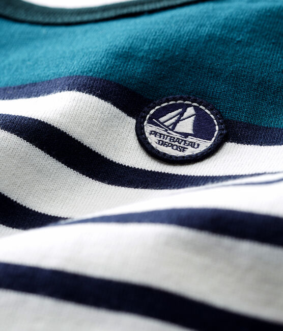 Tutina corta neonato in jersey pesante a righe verde PINEDE/bianco MARSHMALLOW/ SMOKING