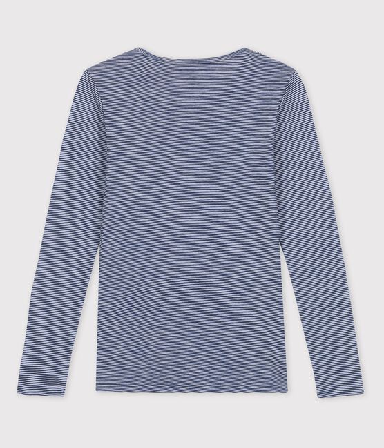 T-shirt in lana e cotone a righe Donna blu SMOKING/bianco MARSHMALLOW