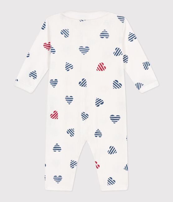 Pigiama senza piedini in cotone con colletto con cuore a righe neonato bianco MARSHMALLOW/bianco MULTICO