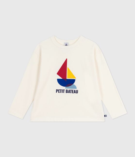 T-shirt a maniche lunghe in cotone con stampa bambino ecru MILK