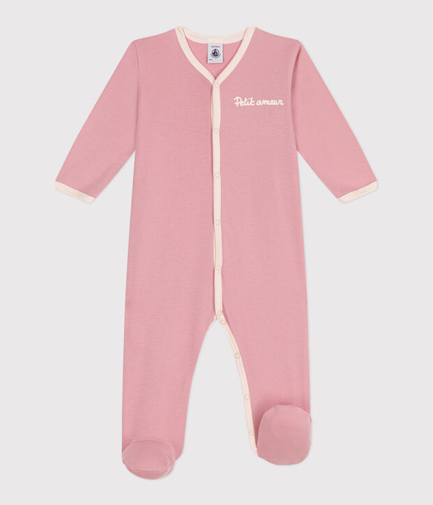 Pigiama in cotone tinta unita neonato rosa