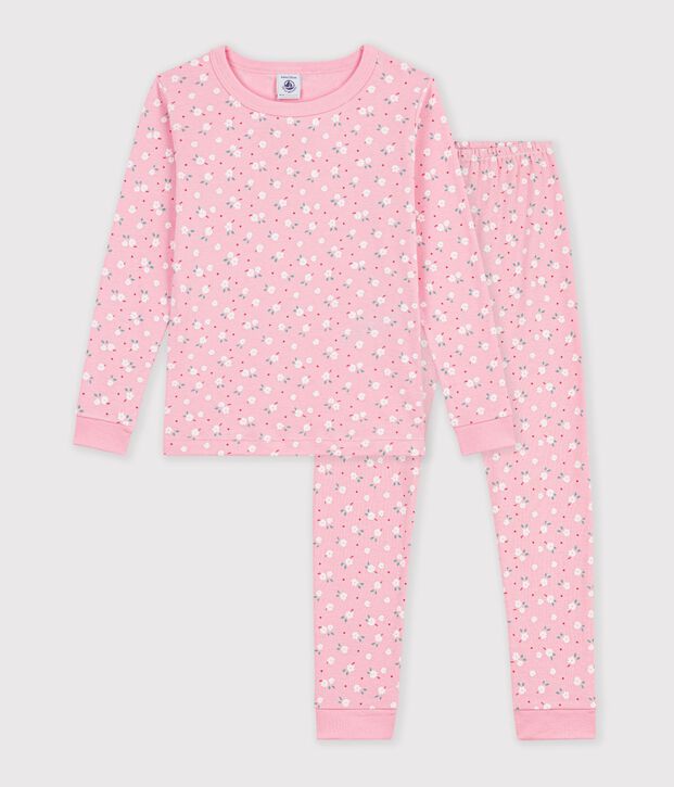 Pigiama molto aderente in cotone con stampa bambina rosa/multicolore