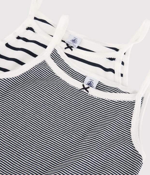 Confezione da 2 canottiere ragazza con spalline a righe in cotone biologico multicolore