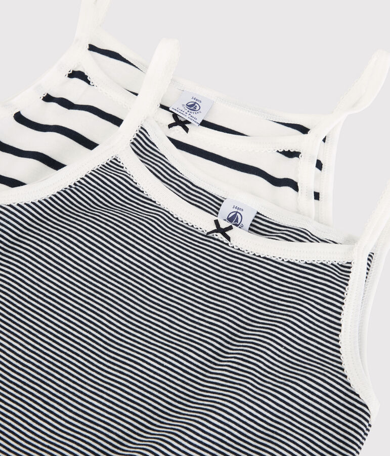 Confezione da 2 canottiere ragazza con spalline a righe in cotone biologico multicolore