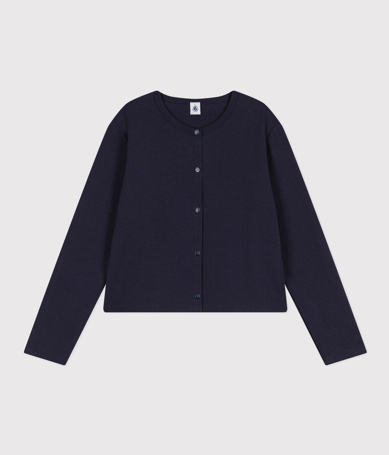 Cardigan con bottoni automatici in cotone Donna blu