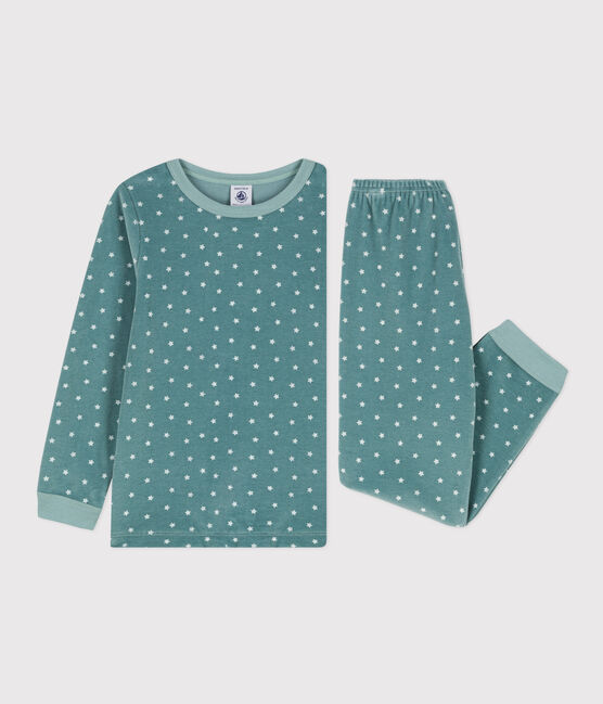 Pigiama bambino unisex in ciniglia motivo stella blu BRUT/bianco MARSHMALLOW