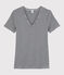 T-shirt scollo a V iconica in cotone a righe Donna blu SMOKING/bianco MARSHMALLOW
