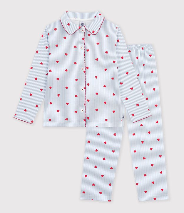 Pigiama con bottoni in cotone a cuori bambina bianco/multicolore
