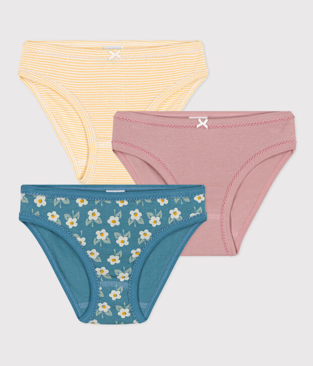 Confezione da 3 slip in cotone bambina motivo fiore multicolore