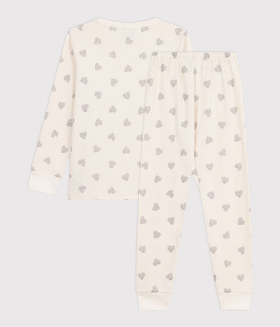 Pigiama in cotone con cuori argentati stampati bambina ecru MILK/ ARGENT