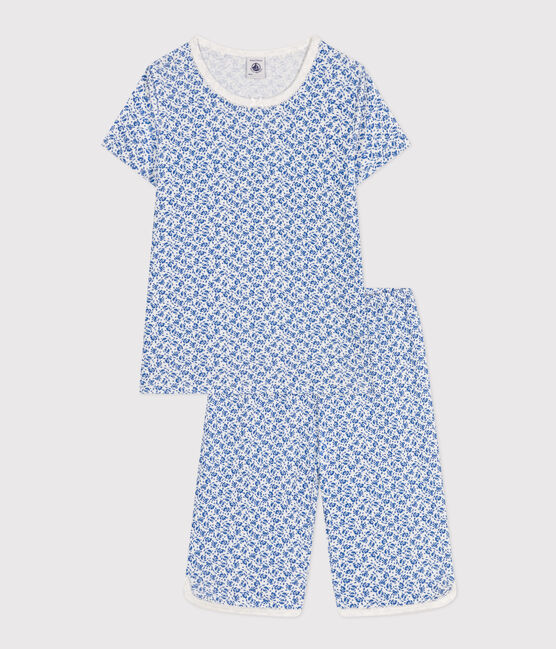 Pigiama Capri bambino fantasia fiori in cotone blu MARSHMALLOW/ INCOGNITO