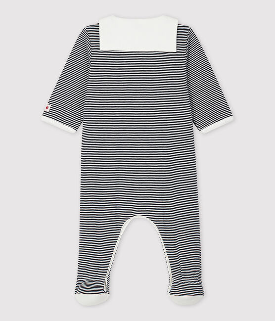 Tutina pigiama a righe con collo stile "vareuse" bebè in cotone biologico blu SMOKING/bianco MARSHMALLOW