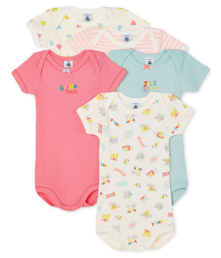 Confezione da 5 body manica corta beb&egrave; bambina multicolore