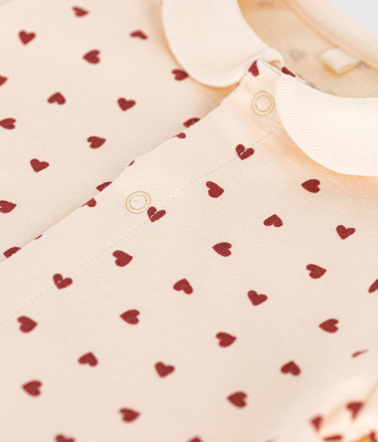 Tutina corta in tessuto felpato leggero beb&egrave; ecru/marrone