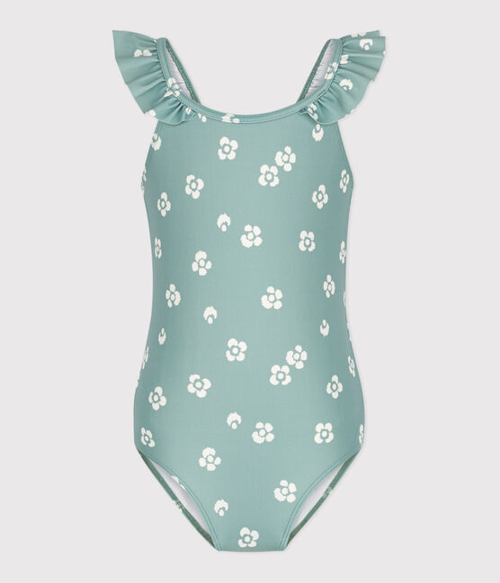 Costume da bagno intero a fiori bambina blu PAUL/bianco MARSHMALLOW