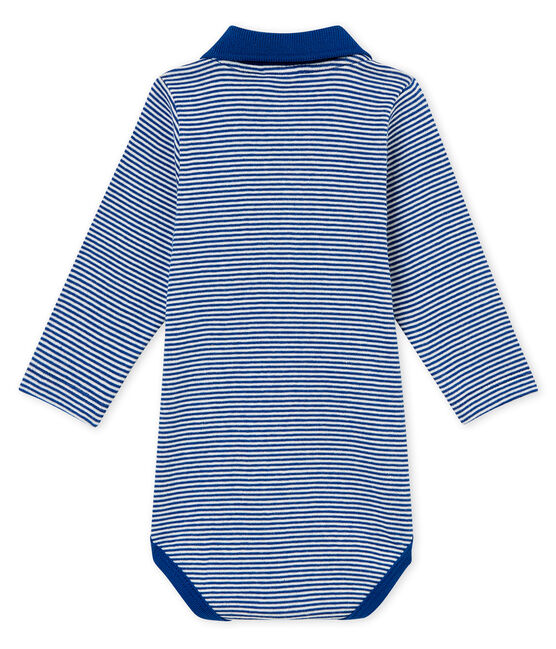 Body millerighe con colletto a polo per bebé maschio blu LIMOGES/bianco MARSHMALLOW