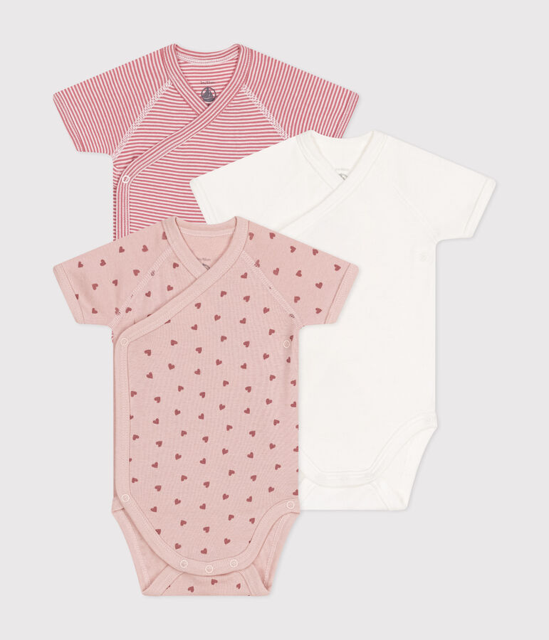 Set di 3 body incrociati a maniche corte in cotone neonato multicolore