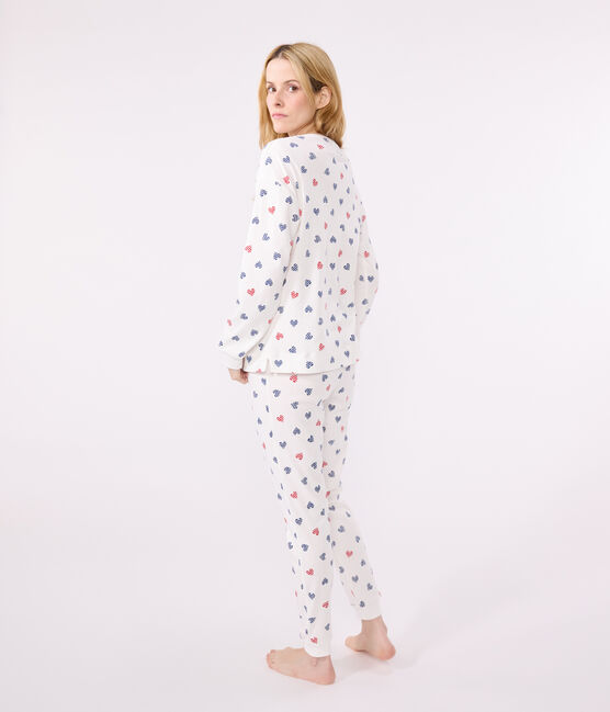 Pigiama in cotone con stampa a cuori donna bianco MARSHMALLOW/bianco MULTICO