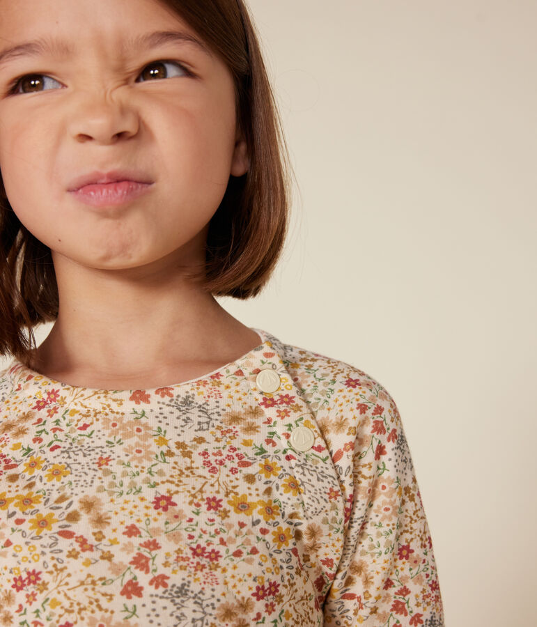 Abito a maniche lunghe in tubique bambina ecru/multicolore