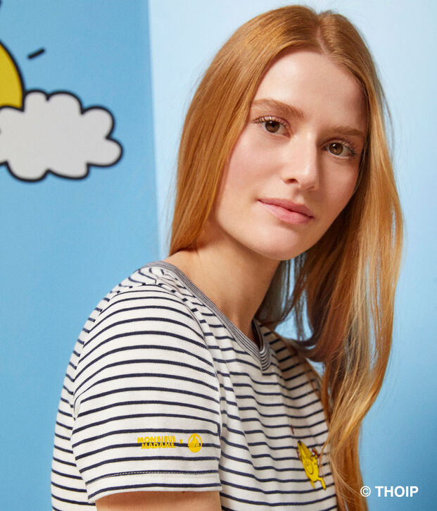 T-shirt L'Iconique Monsieur Madame in cotone donna. bianco/blu