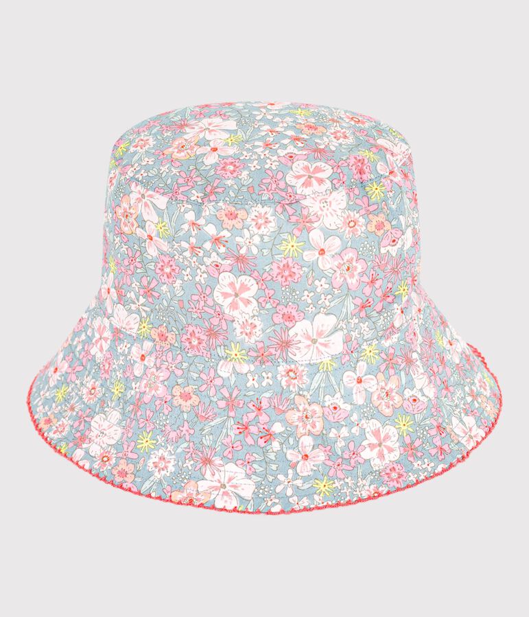 Cappellino in popeline con stampa a fiori bambina blu/multicolore