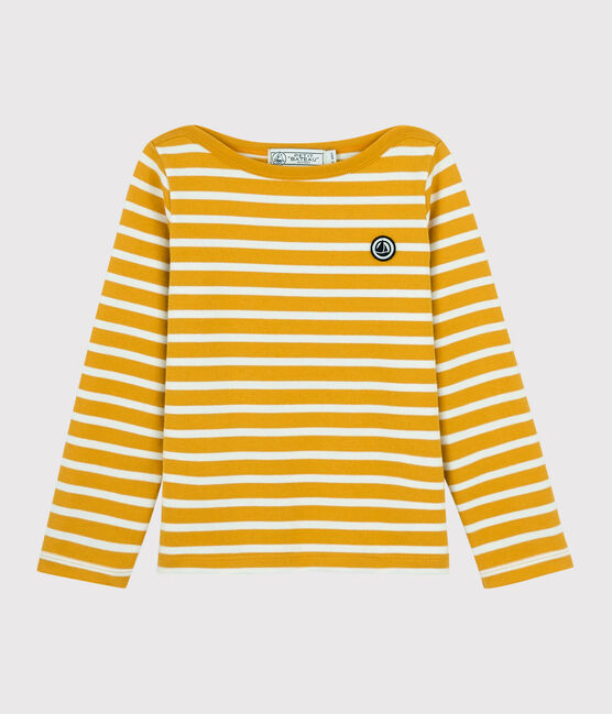 Marinière bambina/bambino in cotone giallo BOUDOR/bianco MARSHMALLOW