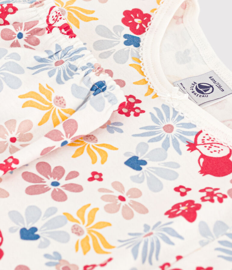 Pigiama bambino corto aderente in cotone con stampa a fiori bianco MARSHMALLOW/bianco MULTICO