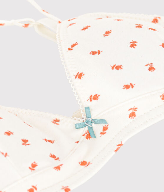 Reggiseno imbottito ragazza in cotone ed elastam motivo fiore bianco MARSHMALLOW/bianco MULTICO