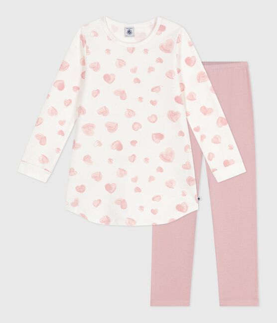 Camicia da notte e leggings bambina in tessuto felpato con stampa a cuori rosa JOLI/bianco MULTICO