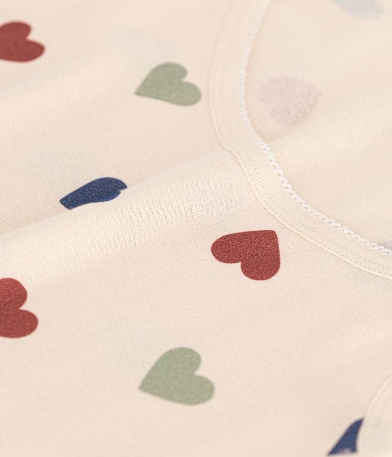 Camicia da notte corta in cotone motivo a cuore donna ecru/multicolore