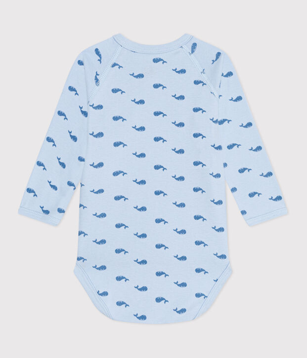 Body incrociati a maniche lunghe in cotone neonato blu/blu