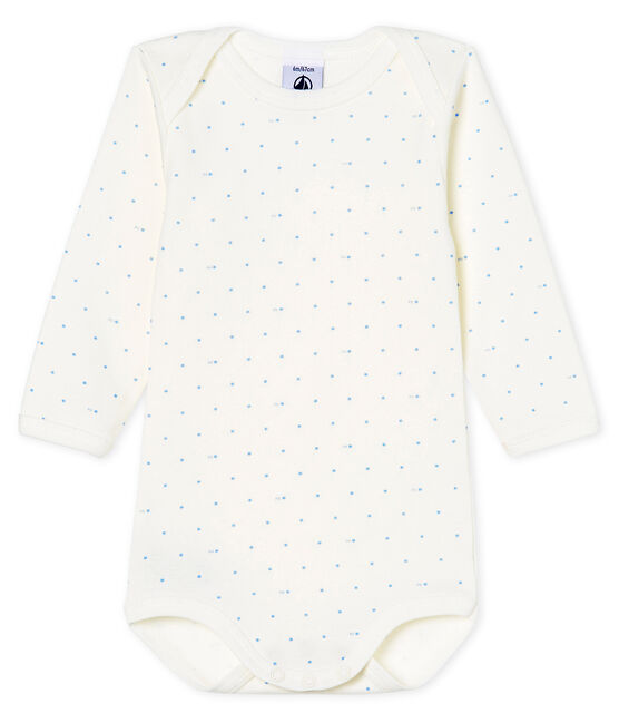 Body manica lunga bebè maschietto bianco MARSHMALLOW/blu ACIER
