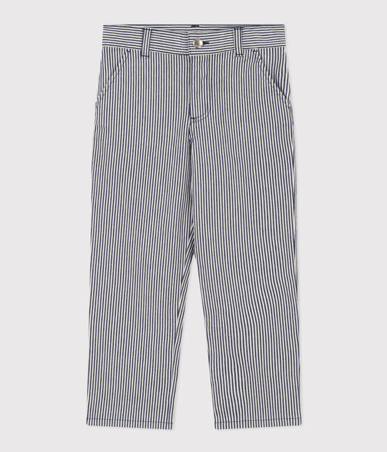 Pantalone bambino in tela di cotone a righe blu MEDIEVAL/bianco MARSHMALLOW